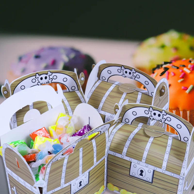 6/12pcs Pirate Candy Boxes Treasure Treat Chest Paper Gift Box Kid