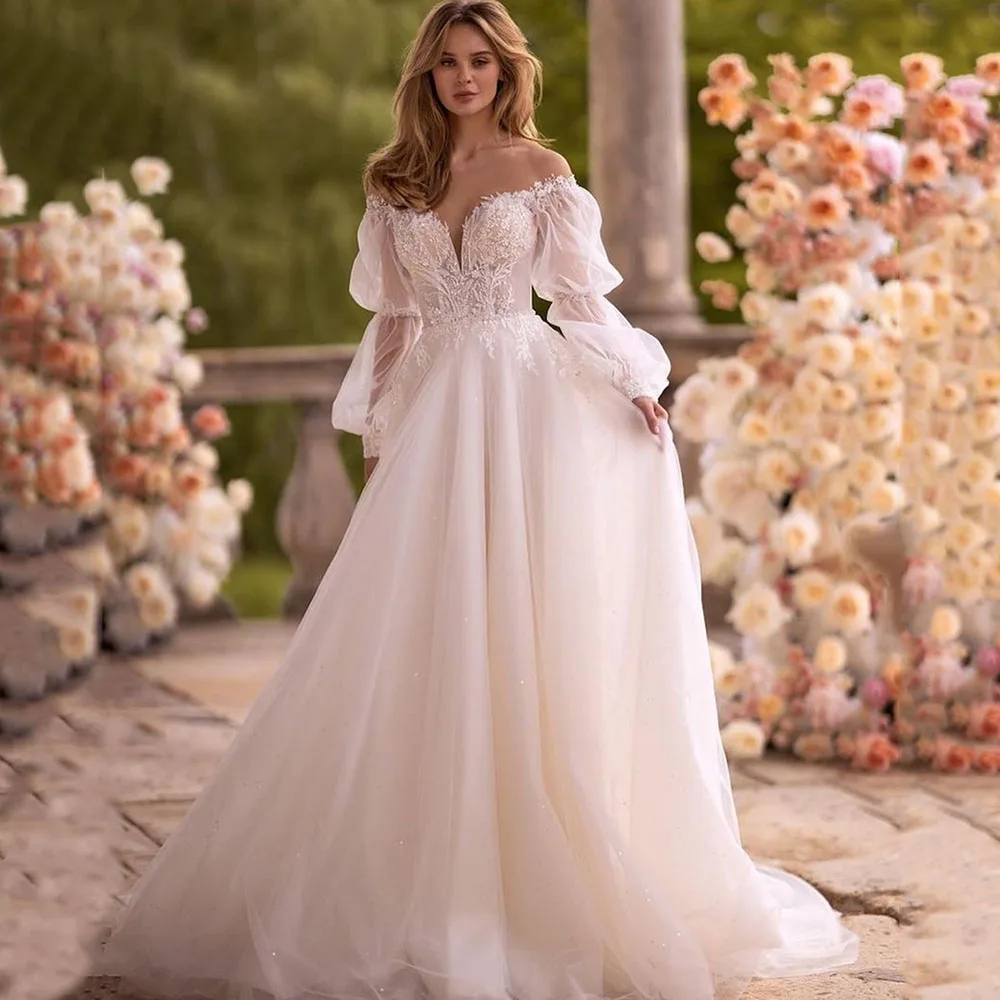 

Boho A Line Princess Bride Dresses Puff Sleeves Backless Wedding Dresses Lace Appliques Customize To Measures Stunning Robe