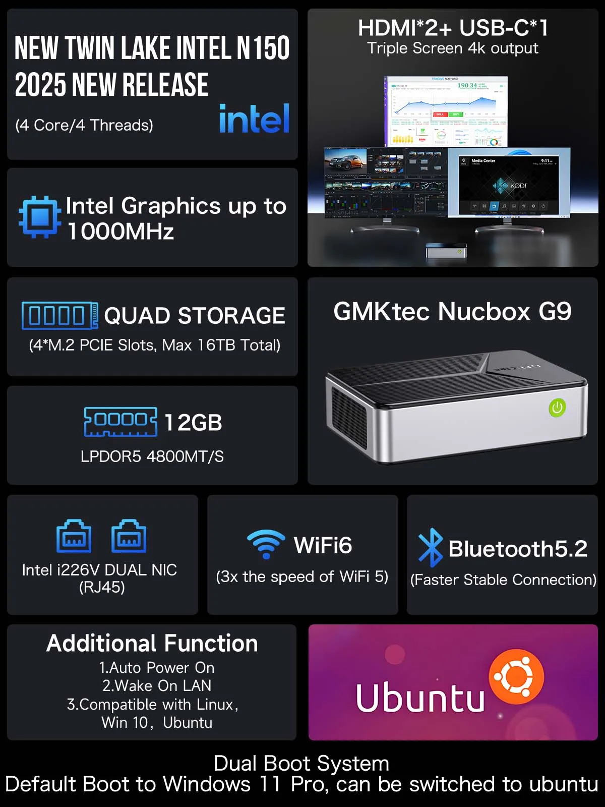 GMKtec Nucbox G9 MINI PC Intel N150 MINI NAS Windows 11 Pro LPDDR5