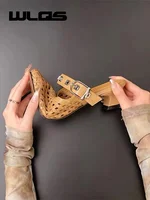 WLQS Mules Et Sabots Femme Mary Jane Tressé Ajouré Rétro Bout Carré Petit Talon Boucle Chaussures De Bureau Décontractées 6