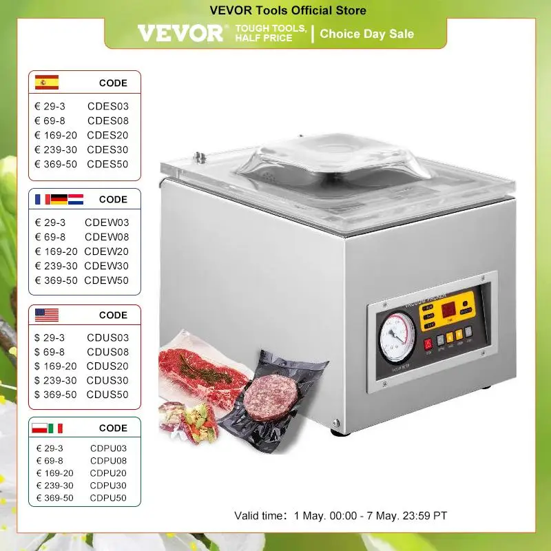 

VEVOR DZ-260S Food Vacuum Packing Machine Commercial Chamber Vacuum Sealer Kitchen Meat Bag Packaging Food Saver Sealing Machine