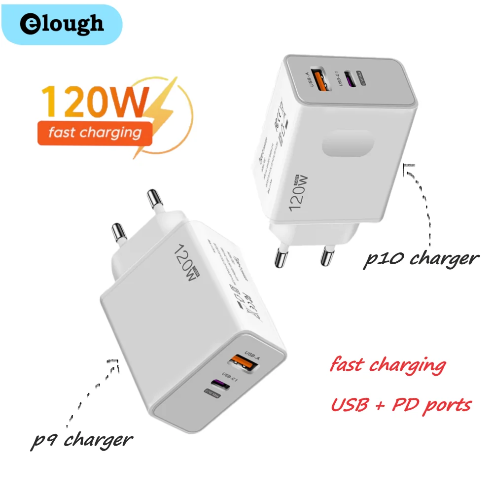 휴대폰 충전기  Elough PD120W + USB 고속 충전 휴대폰 충전기, QC3.0 충전기 어댑터, 화웨이, 샤오미, 삼성, 아이폰, 휴대폰 기기용 