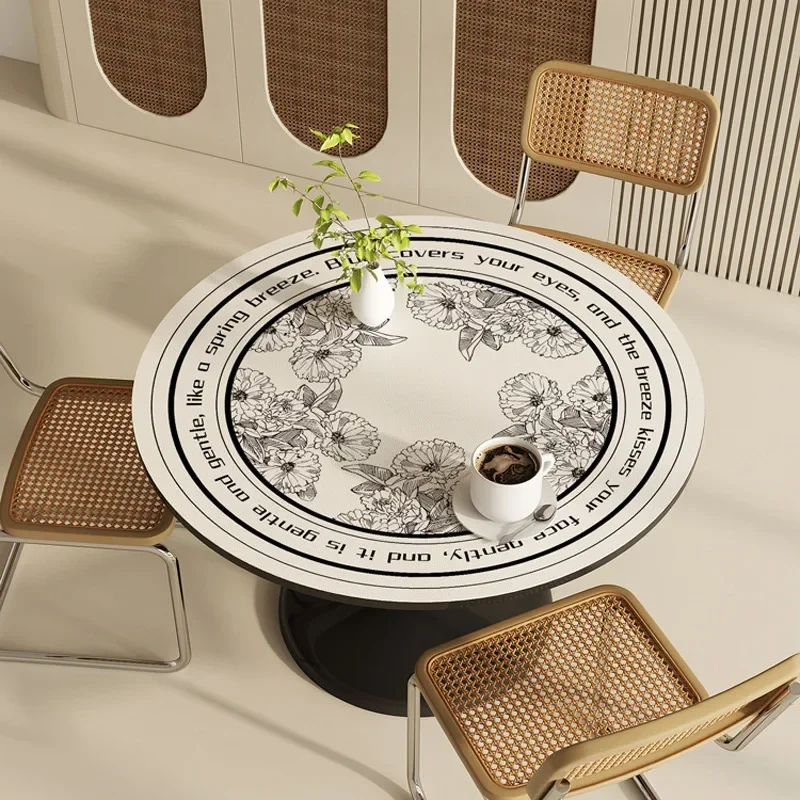 JY1210 Round Table Mat Waterproof Oil Resistant Washable Circular Coffee Table Mat with High-end Leather Silicone Tablecloth 5