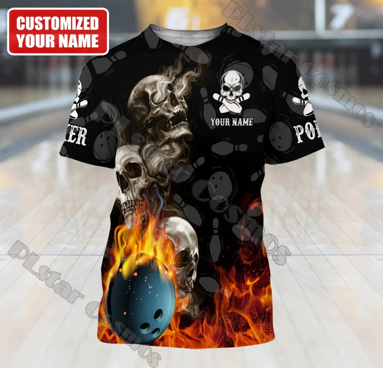 

Summer Latest Mens t shirt Custom With Name Bowling skull 3D Full Printed Unisex Casual Tshirt Gift For Bowling Player DW208