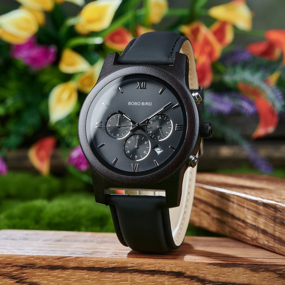 BOBO BIRD Couple's Watches Wooden Wristwatch Quartz Movement Stop-watch Auto-date Gift Box Paocking 4