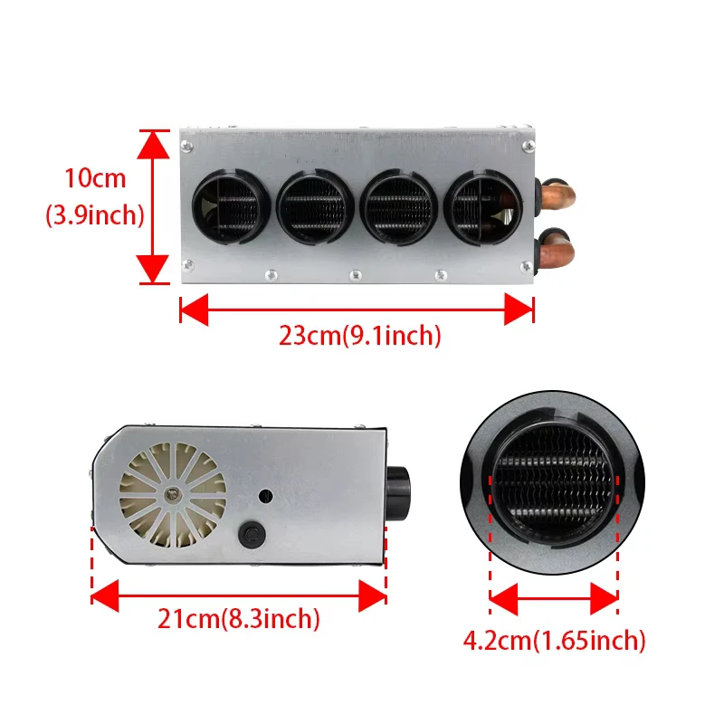 Universal Auto Car Heater Under Dashboard Coolant Heater 12V 24V with Switch Four Holes Automobile Car Van Excavator Auto Parts