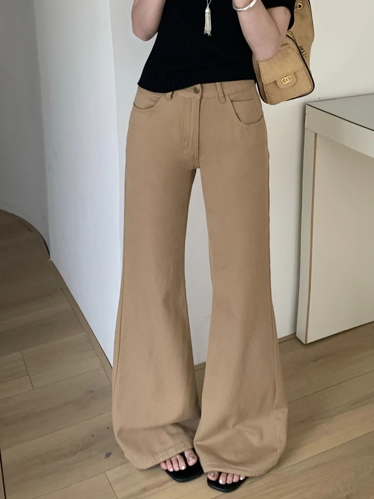 ZHISILAO New Khaki Flare Jeans Women Vintage Casual High Waist Full Length Denim Pants Streetwear Summer 2026 2