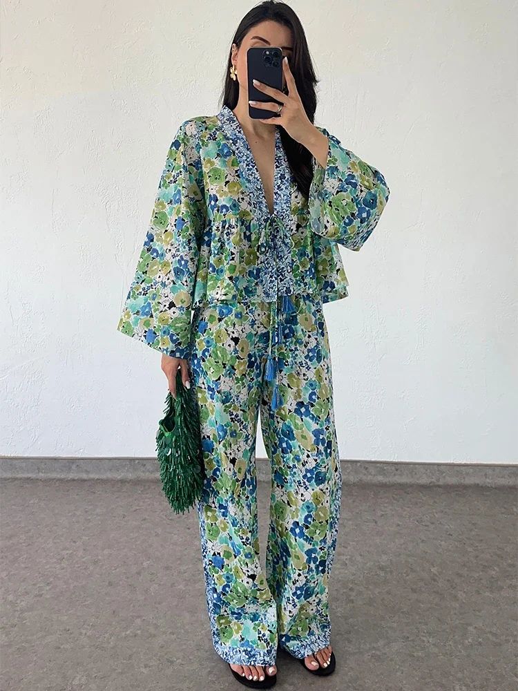 FLORAL LACE PANTS SET