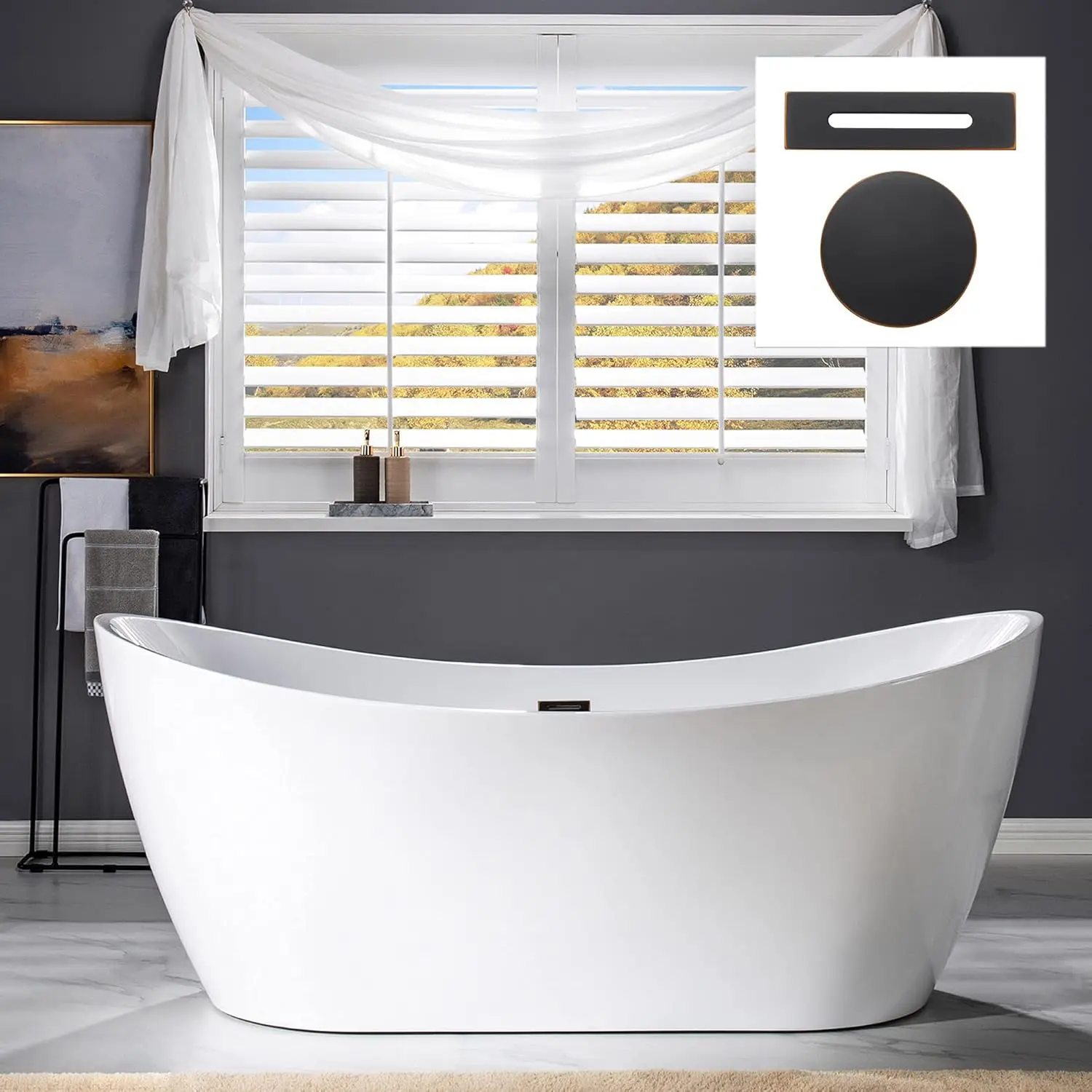 71 inch Acrylic Freestanding Bathtub Contemporary Soaking White Tub with Oil Rubbed Bronze Overflow and Drain Easy clean 2