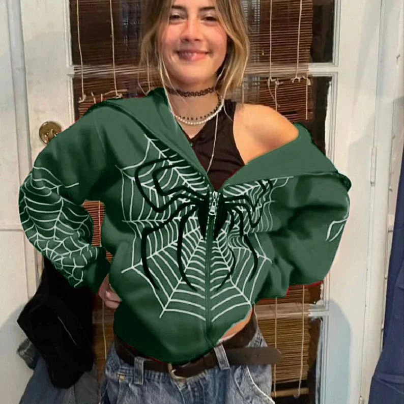 Suéter con cremallera de tela de araña cruzada para mujer, Sudadera con capucha informal de moda, abrigo de lana americano, primavera y otoño, 2024 - Imagen 5