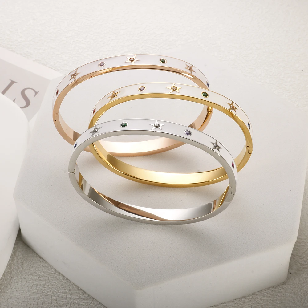 JINHUI White Enamel Star Charm Bangle Bracelets Fashion