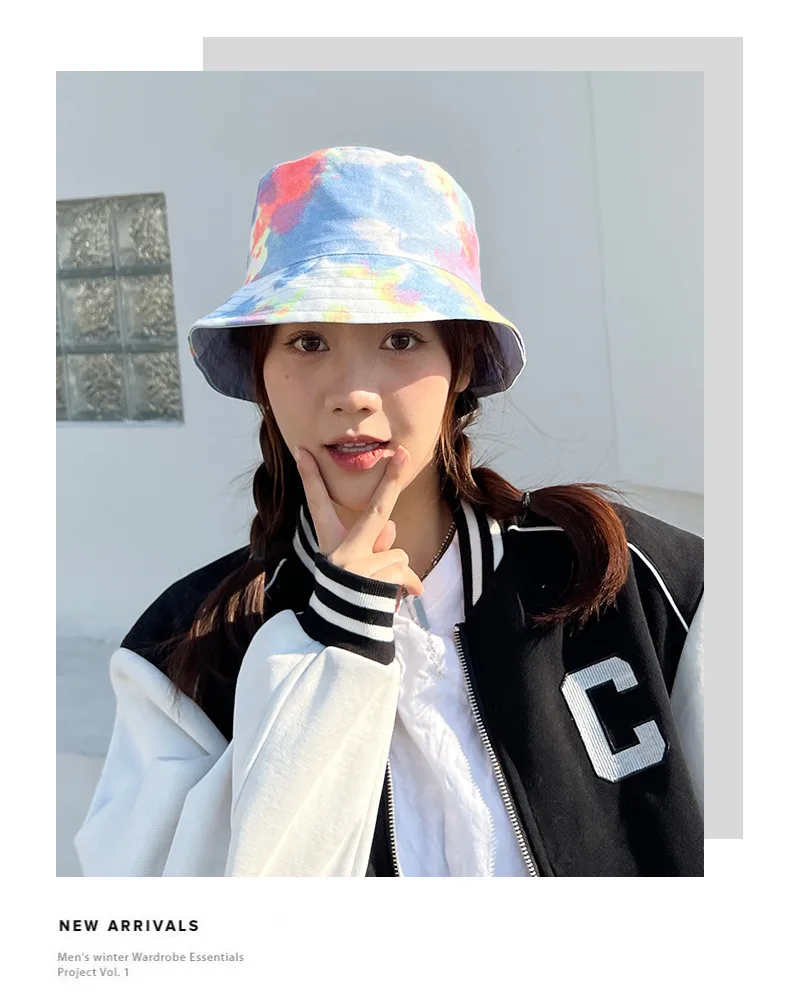 white bucket hat New Arrival Cotton Printed Tie-dye Fisherman Hat for Women Spring Fashion Trend Sunscreen Leisure Travel Foldable Bucket Hat best bucket hats