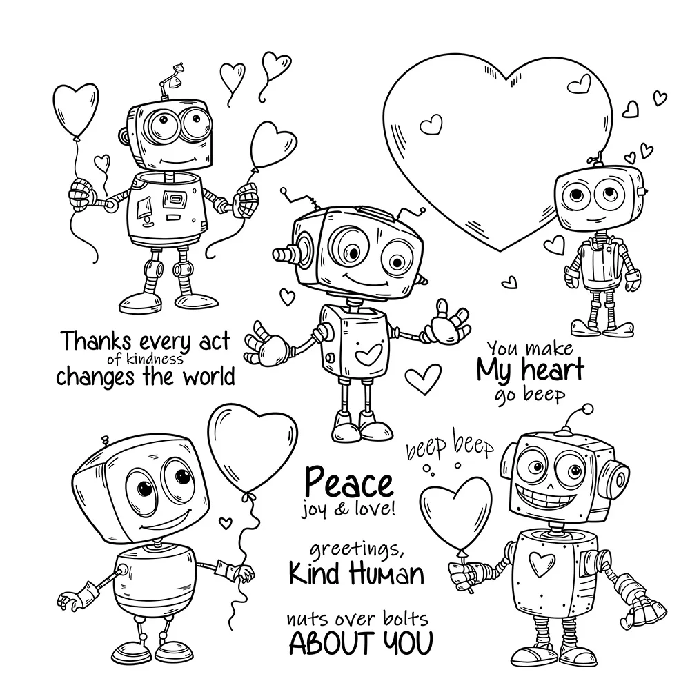 Mangocraft heart balloons cute robot clear stamp Valentine's Day DIY scrapbooking supplies silicone stamp for cards albums decor clear stamps