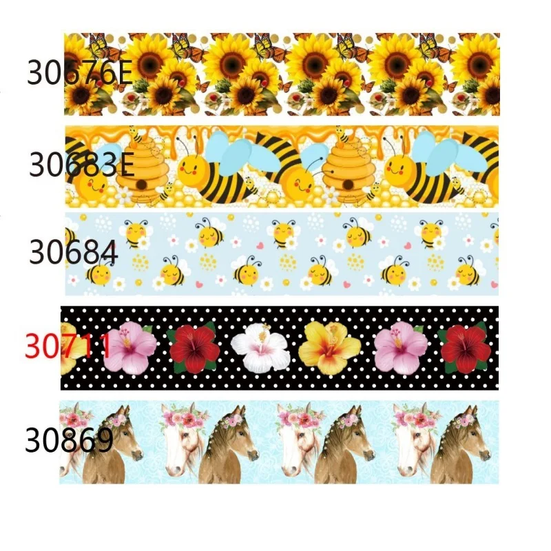 Bee and Sunflower Horse Cartoon Grosgrain Ribbon 5Yards Bows Decoration Craft Materials