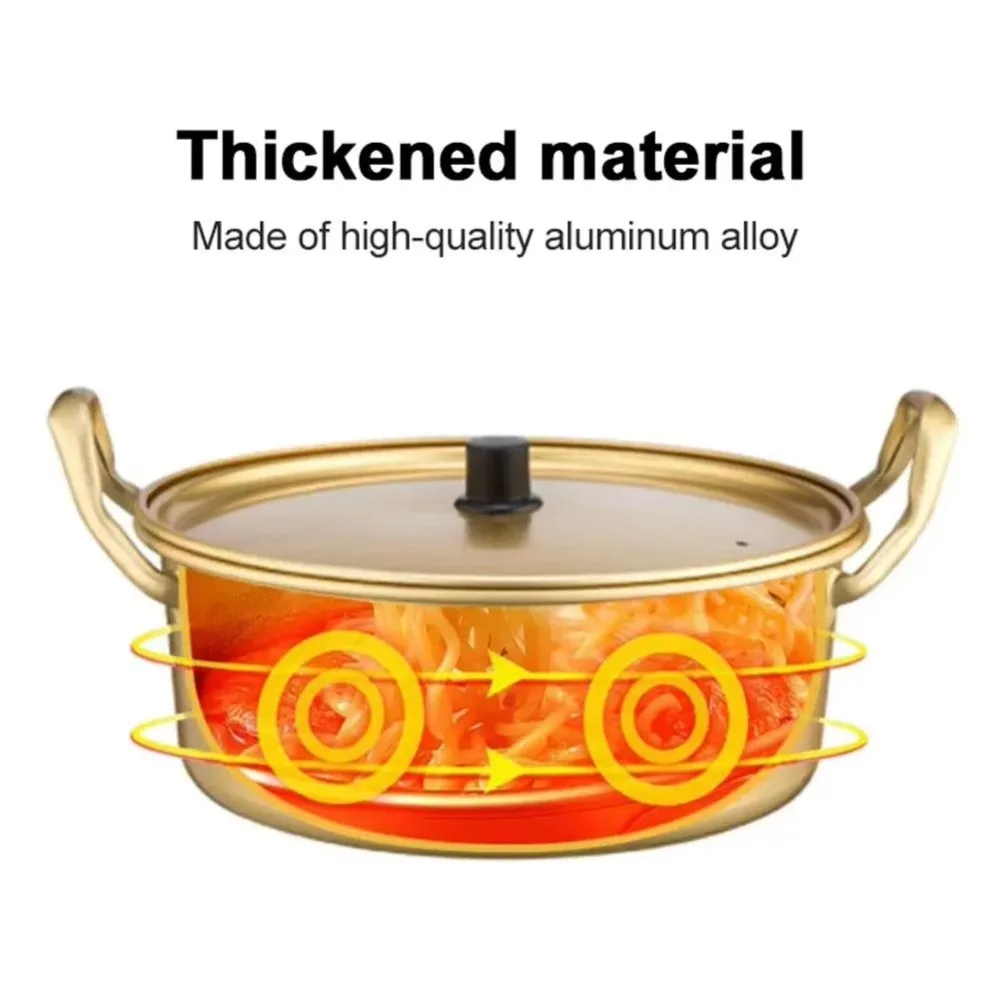 Gold Ramen Noodle Pot Aluminum Double Ears with Lid Soup Hot Pot Easy To Clean Universal Noodle Cooking Induction Cooker Gas