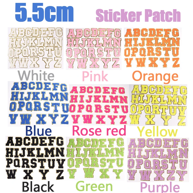 A-Z 26pc Stick on Chenille Patches 5.5cm/6.5cm/8.0cm Embroidery Patch  Alphabet Letters Set For Clothing Bag