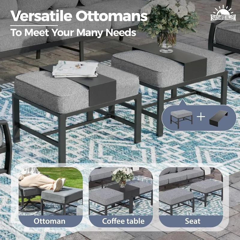7 Piece Metal Outdoor Patio Furniture Set, Patio Conversation Sets 3-seater Sofa, 2 Rocking Chair, 2 Ottomans with 5.75" Thick 4