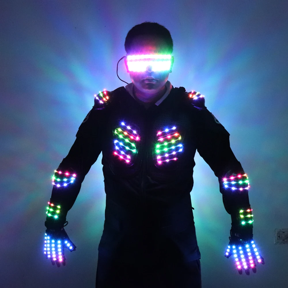 

RGB Colorful Light Armor Outfits Glowing Clothe Show Dress Bar DJ MC Performance Robot Men Suit Led Costumes Ballroom Wears