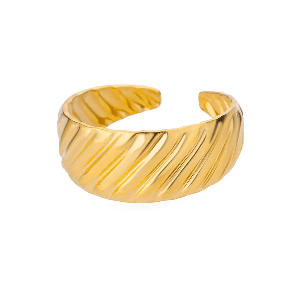 Twill Wrap Open Rings For Women Stainless Steel Gold Color Couple Geometric Ring