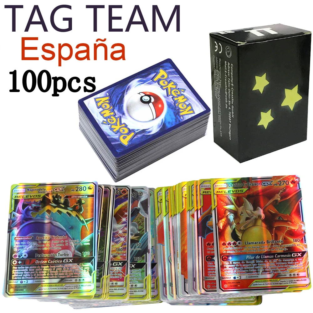 50-100Pcs Card Spanish French 100VMAX 200 GX Best Selling Children Battle  Desktop Game Tag Team Shining Vmax