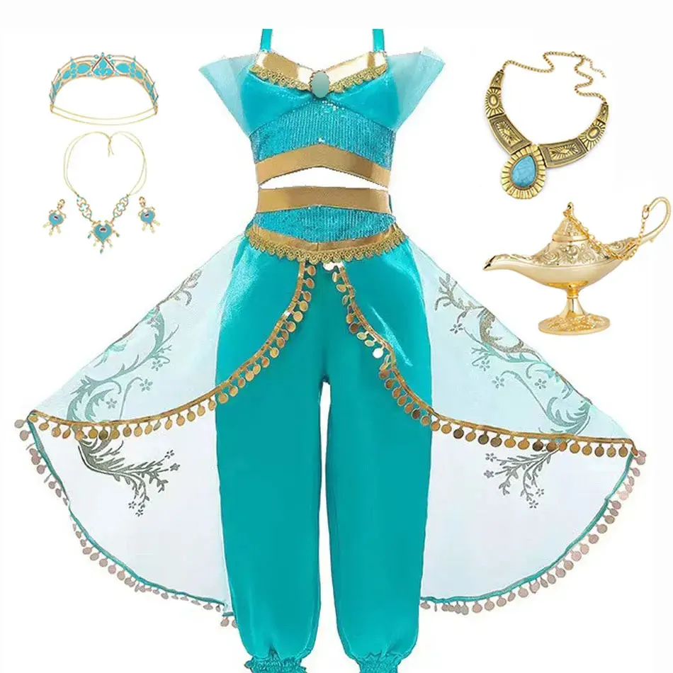 

Halloween Costume for Girls Jasmine Dress Aladdin Princess Magic Lamp Carnival Clothing Vestidos Halloween Party Cosplay Costume