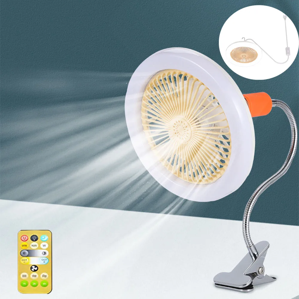 

E27 Portable Clip Ceiling Fan LED Lights And Remote Control Light Bulb Desk Camping Sealing Socket Fan For Home Bedroom