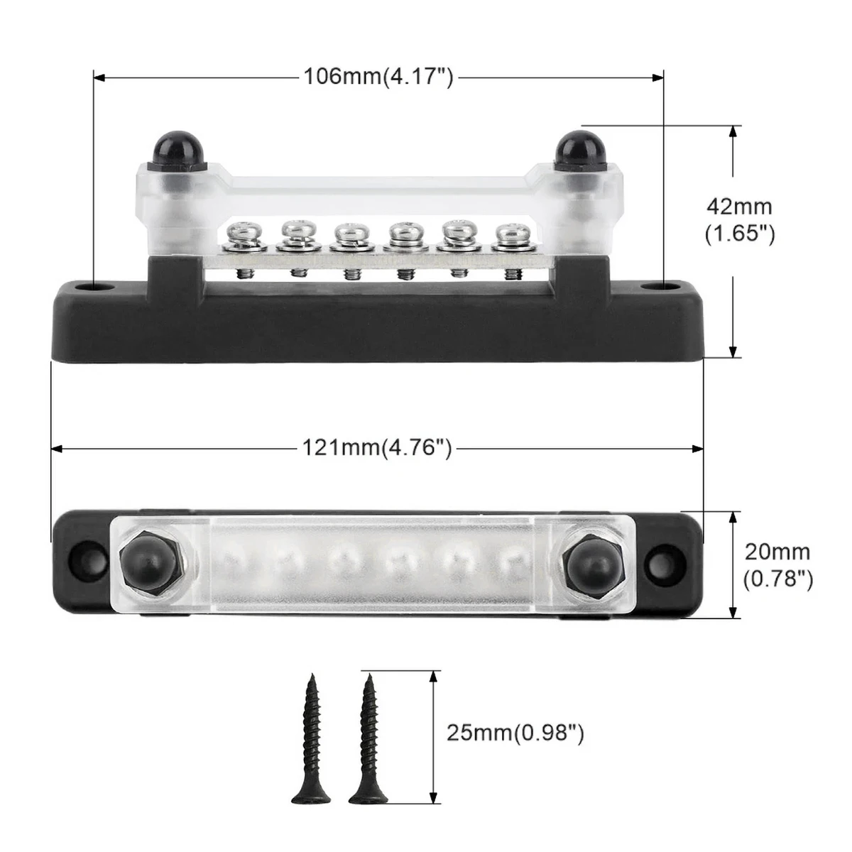 6 Way Bus Bar Terminal Block 300V AC/48V DC 130A AC/150A DC Power Distribution Block Auto Car Power Distribution Earthing Block