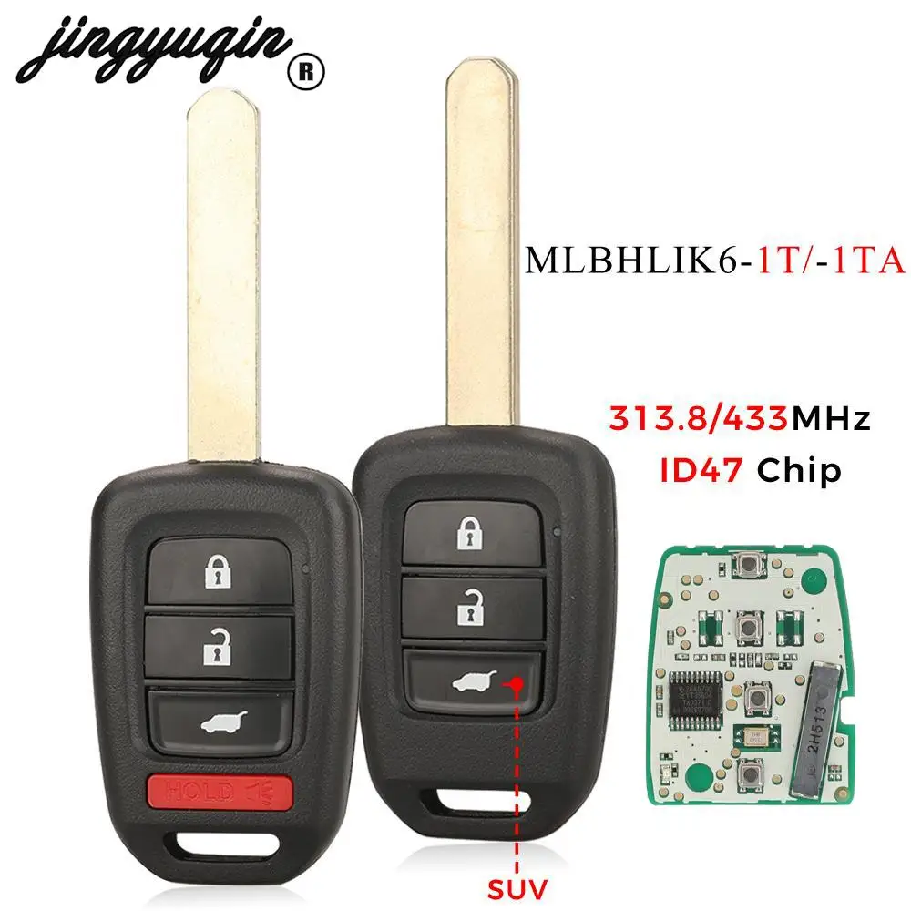 

Jingyuqin Φ/MLBHLIK6-1T дистанционный Автомобильный ключ 313,8 МГц/433 МГц для Honda Accord 2013-2017 Fob ID67 Chip 3/4 кнопок