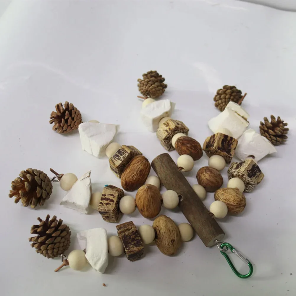 Bird Toys with Pinecones Cuttlefish Bones Beech Wood Nuts Teething Chew Toy For Parrot Parakeets Cockatiels Love Birds Supplies 2