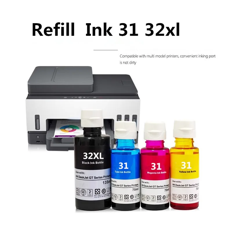 Ink Bottles Compatible With 31 32XL Refill Dye Ink Suitable For HP 7301 6001 7602 5101 7001 551 651 455 457 450 Printer Fil 4pcs