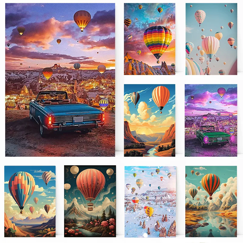 Vintage Landscape Colors Hot Air Balloons Poster Print Wall Art Pictures Canvas Painting Living Room Kids Bedroom Home Decor