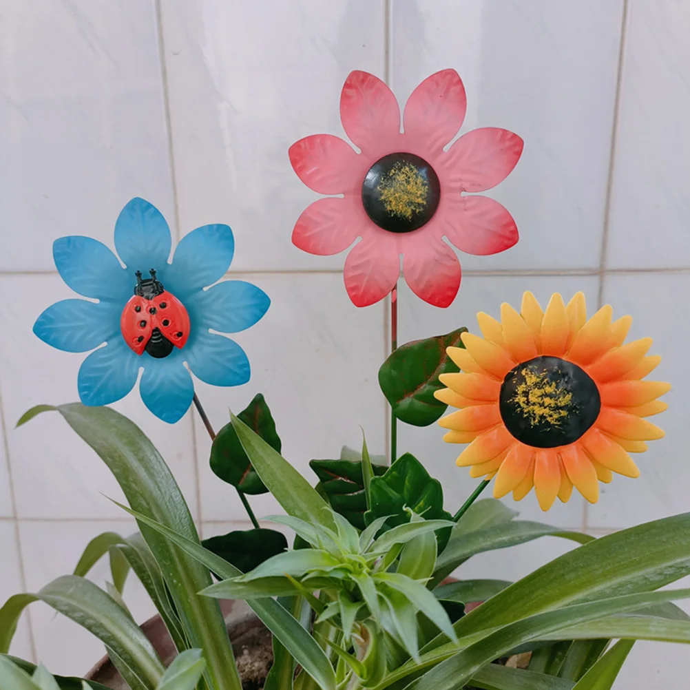 

3 Pcs Wrought Iron Flower Garden Stake Decorations Metal Flowers Outdoor The Bed Sunflower Stakes Decorative