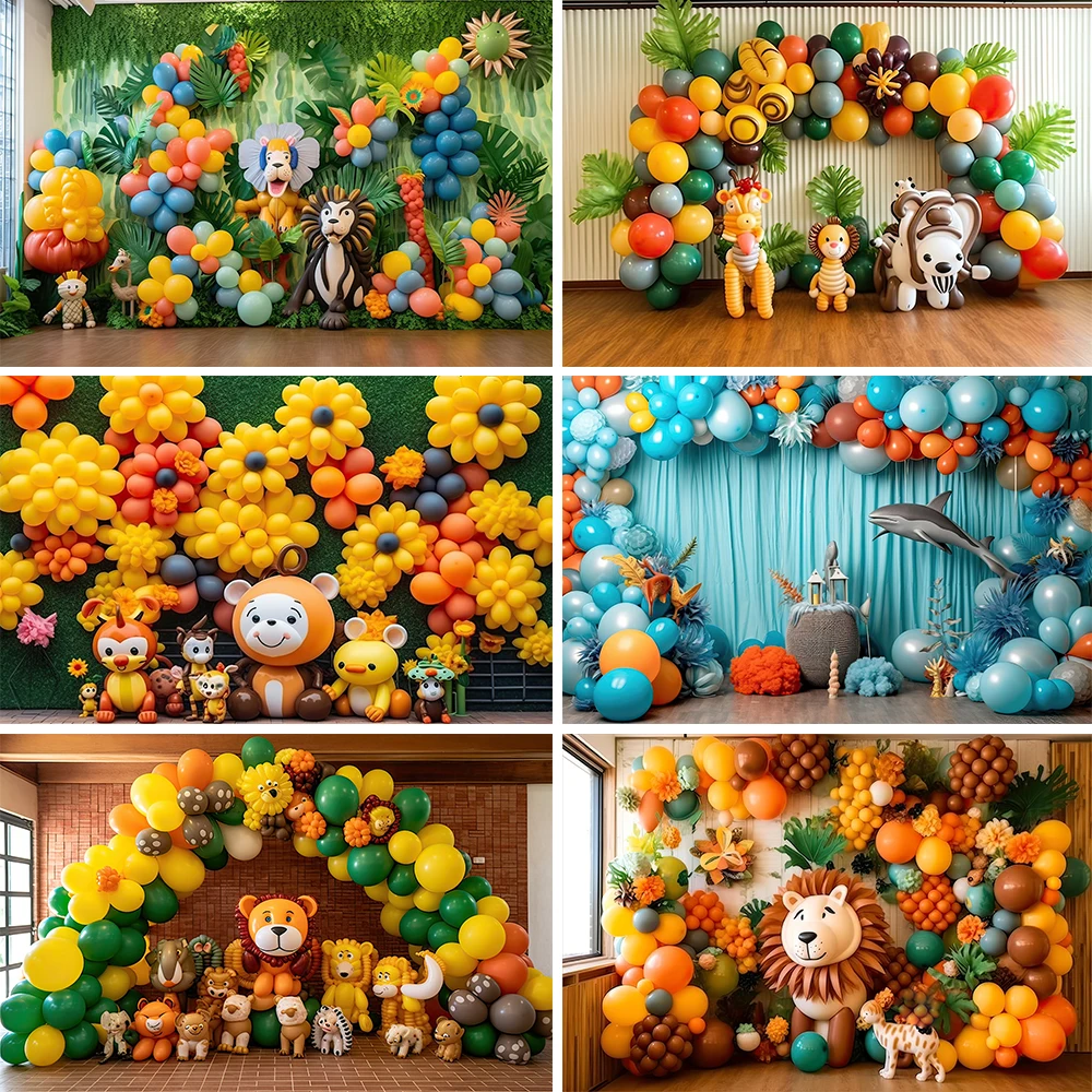 

Bonvvie Children Birthday Background Safari Woodland Animal Scene Wildlife Jungle Balloon Newborn Portrait Photography Backdrop