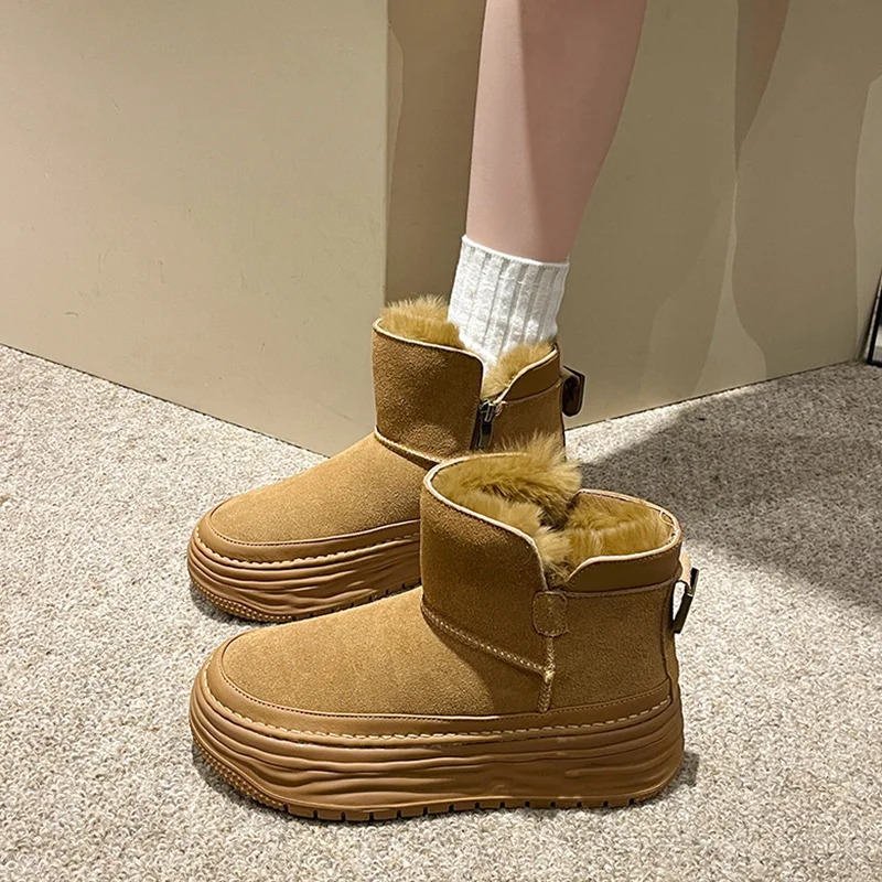 

Med Heel Boots Women's Rubber Shoes Rain Australia Winter Footwear Round Toe Ladies Lolita Flat Ankle Snow 2023 Short Plush Bas