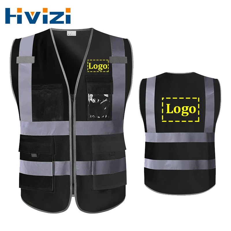 Black-Safety-Vest-Custom-Logo-Hi-Visibility-Vest-with-Name-Work-Wear ...