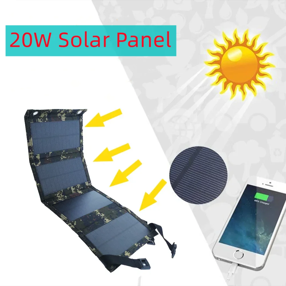 Caricabatterie Solare Usb Pieghevole Per Pannello Solare Da 20W Per Telefono Cellulare Outdoor Ip65 Impermeabile Power Bank Camping Power Emergency