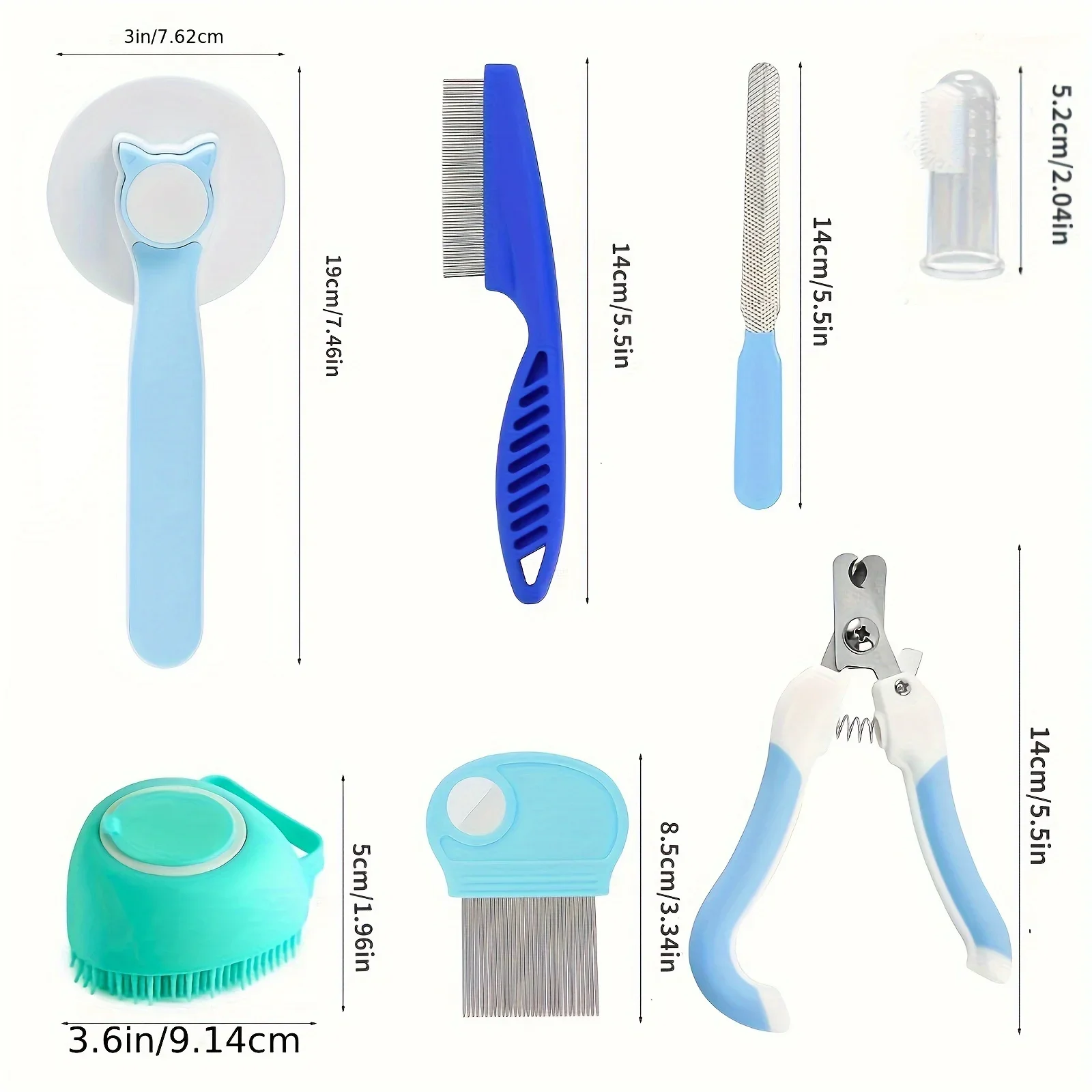 8 Cat Brush Grooming Kit, Flea Comb, Pet Shampoo Brush, Pet Hair Removal Brush, Silicone Toothbrush 4