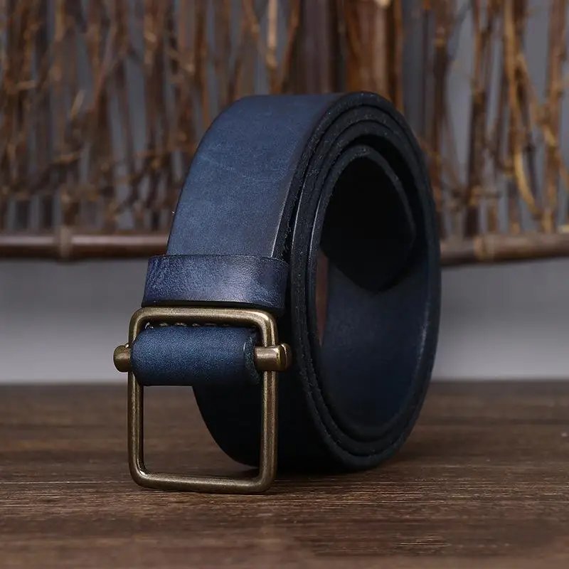100% Genuine Leather  3.8 Wide Pure Cowhide  for Men's High Quality Jeans No Drilling Smooth Buckle Belts  Waistband Male Fashio
