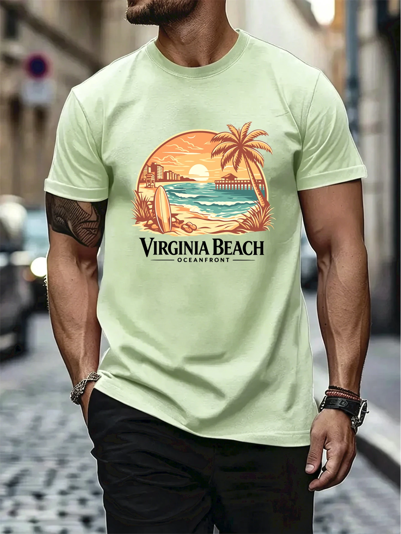 Virginia Beach Surfing Printing Summer T Shirts Man All-Match Cotton T-Shirt Sport Soft Streetwear Comfy Loose Short Sleeve 3