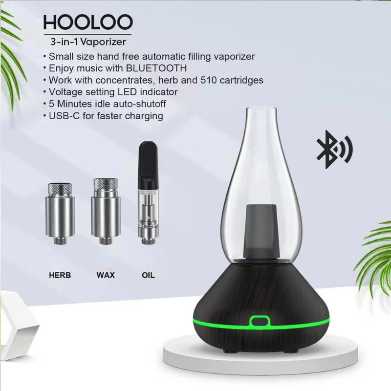 

HOOLOO 3 in 1 Vaporizer Ecig 1000mah Dry Herb/Wax/Thick Oil Vape Cartridges Automatic Filling Erig Kits with Bluetooth Speaker