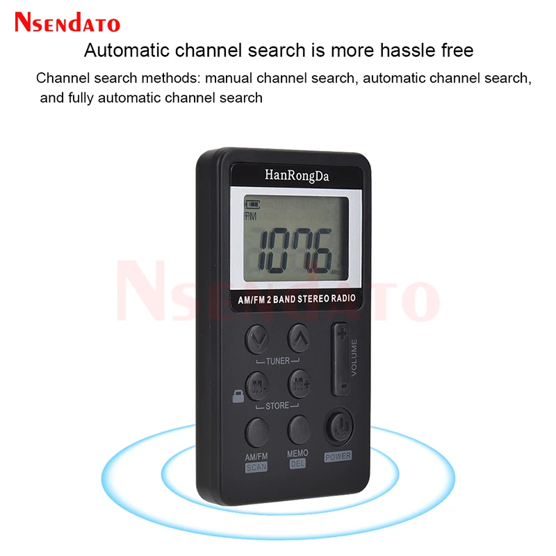 HRD-103 2 Band AM FM Digital Stereo Radio Receiver Portable Pocket Mini Radio With Headphones LCD Screen Rechargeable Battery