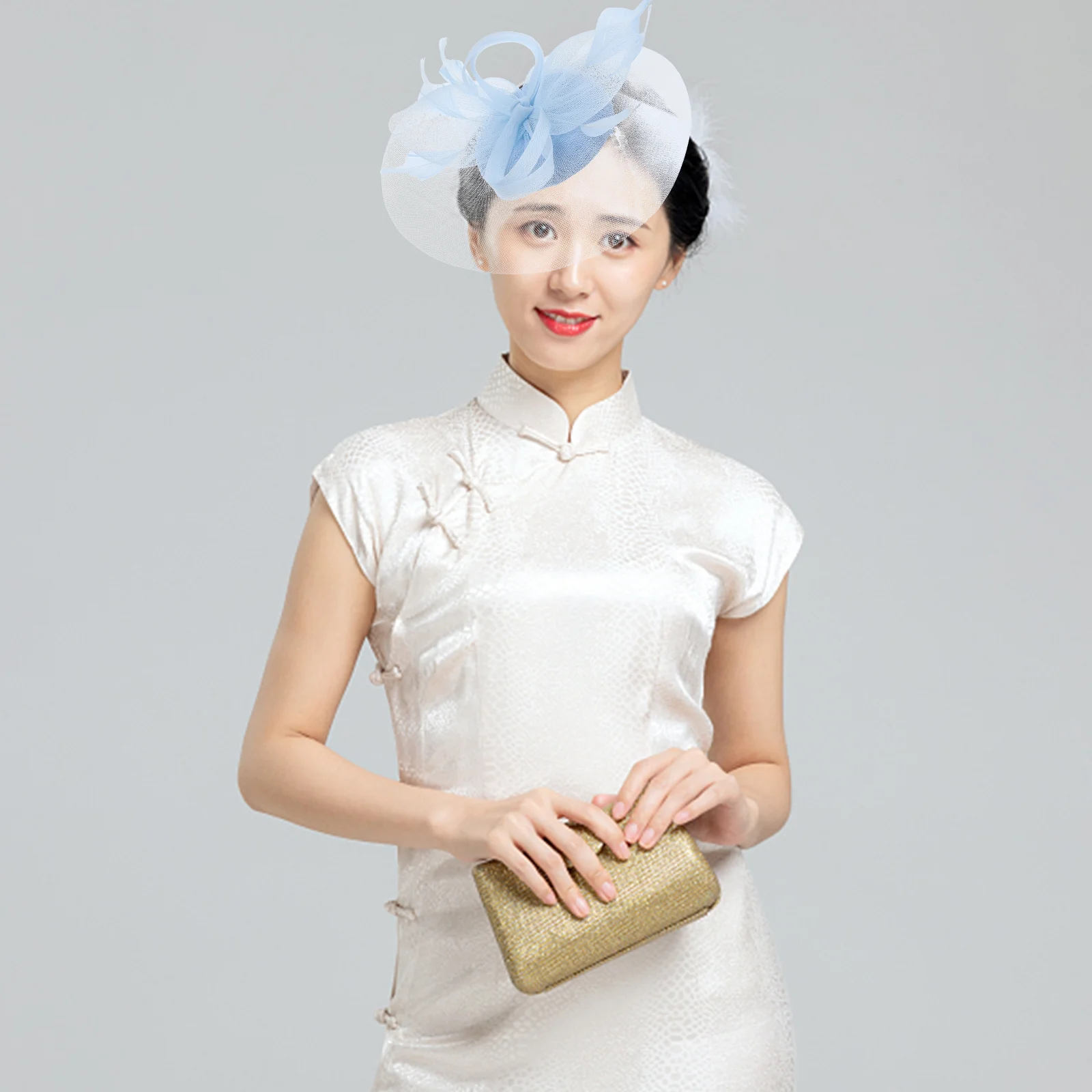 

Bridal Feather Mesh Hair Accessories Hat and Linen Headdress (light Blue) Tea Party for Women Headpiece Bride Fascinators