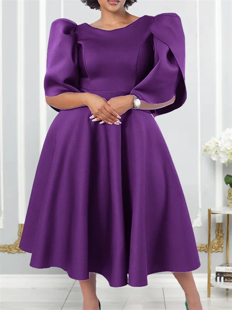 Elegant Solid Color Plus Size Women Party Dress