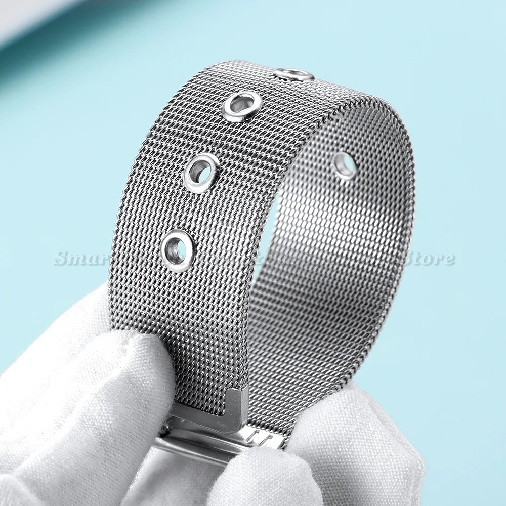 Elegant Silver Milanese Mesh Stainless Steel Watch Strap with Pinhole Buckle