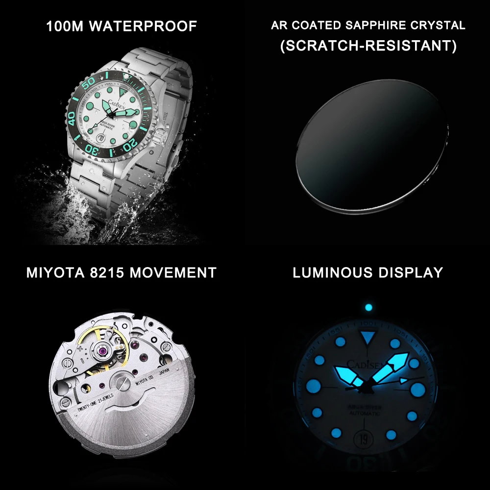Corgeut Orologio da uomo con funzione di data e cristallo zaffiro luminoso, movimento Miyota 8215, 3021bg-blu, Bracciale