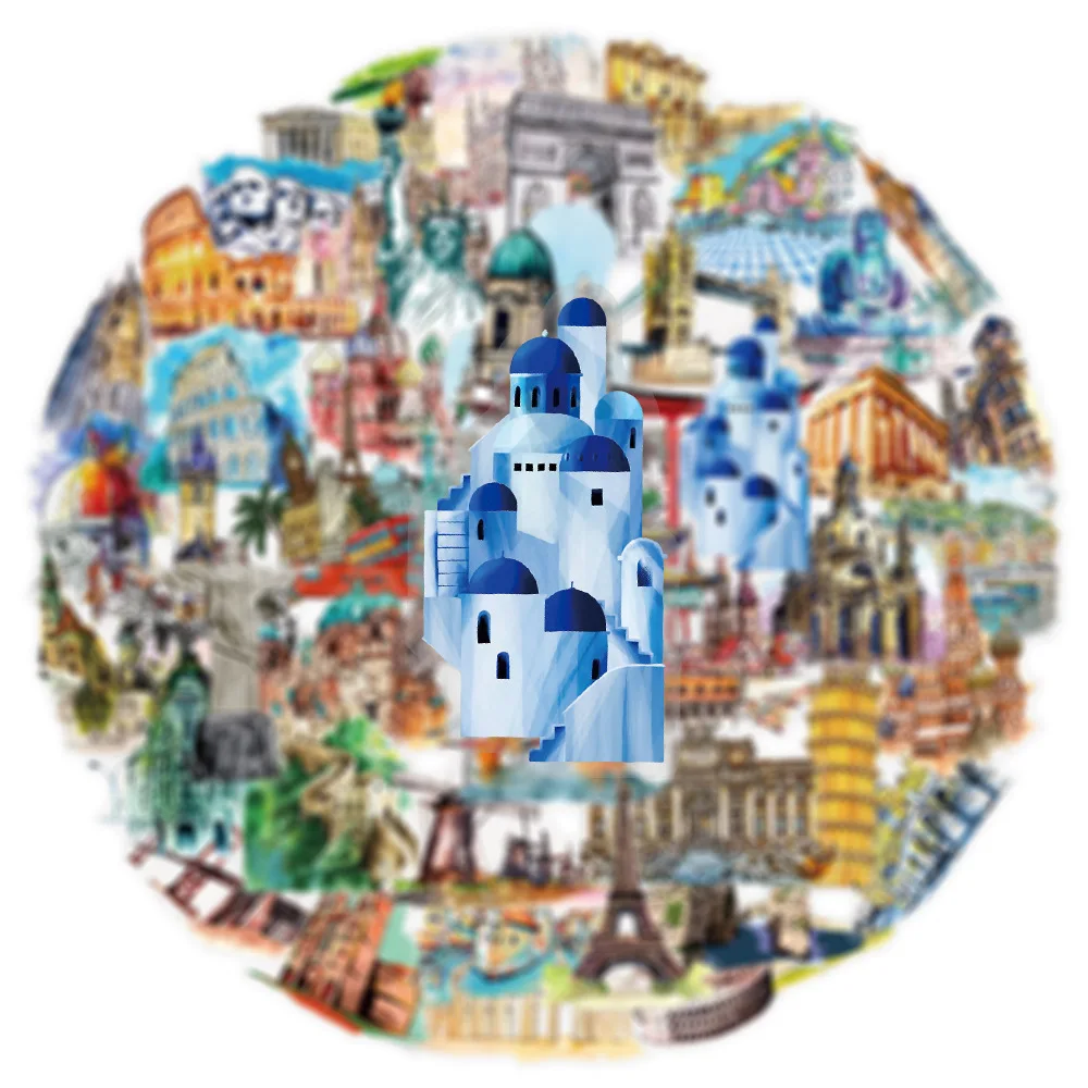 50Pcs 투명 세계 랜드마크 여행 스티커 DIY 스크랩북 수하물 물병 전화 노트북 기타에 대한 낙서