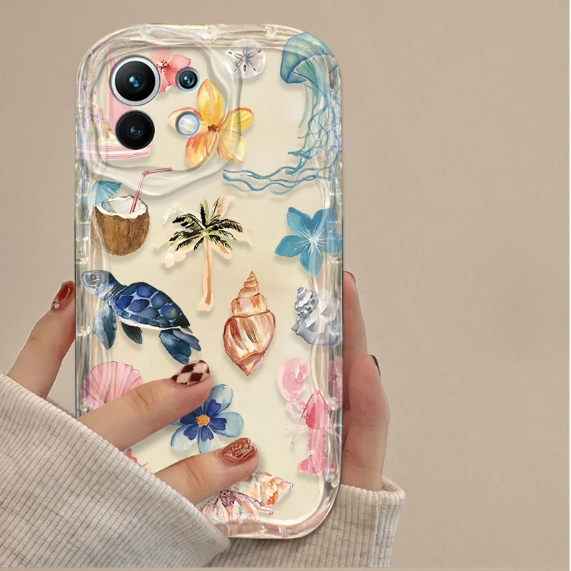 Ocean Animals Clear Silicone Phone Case - Blue & Pink Design