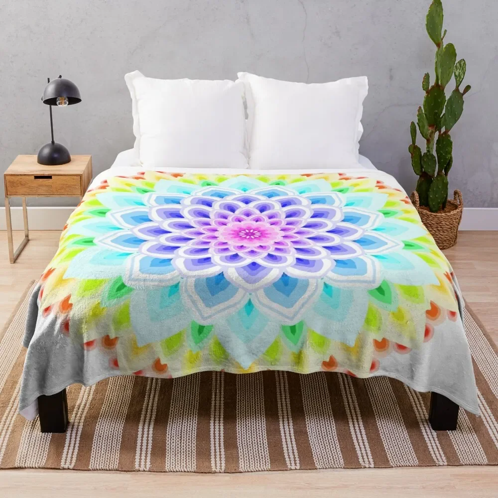 

RAINBOW MANDALA Throw Blanket wednesday Flannels Blanket Sofa Quilt Nap Blanket