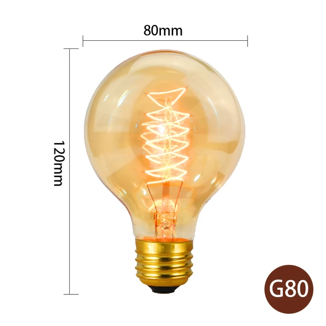 Retro Edison Light Bulb E27 220V 40W A19 A60 T10 T45 T185 ST64 G80 G95 Filament Vintage Ampoule Incandescent Bulb Edison Lamp G80 spiral