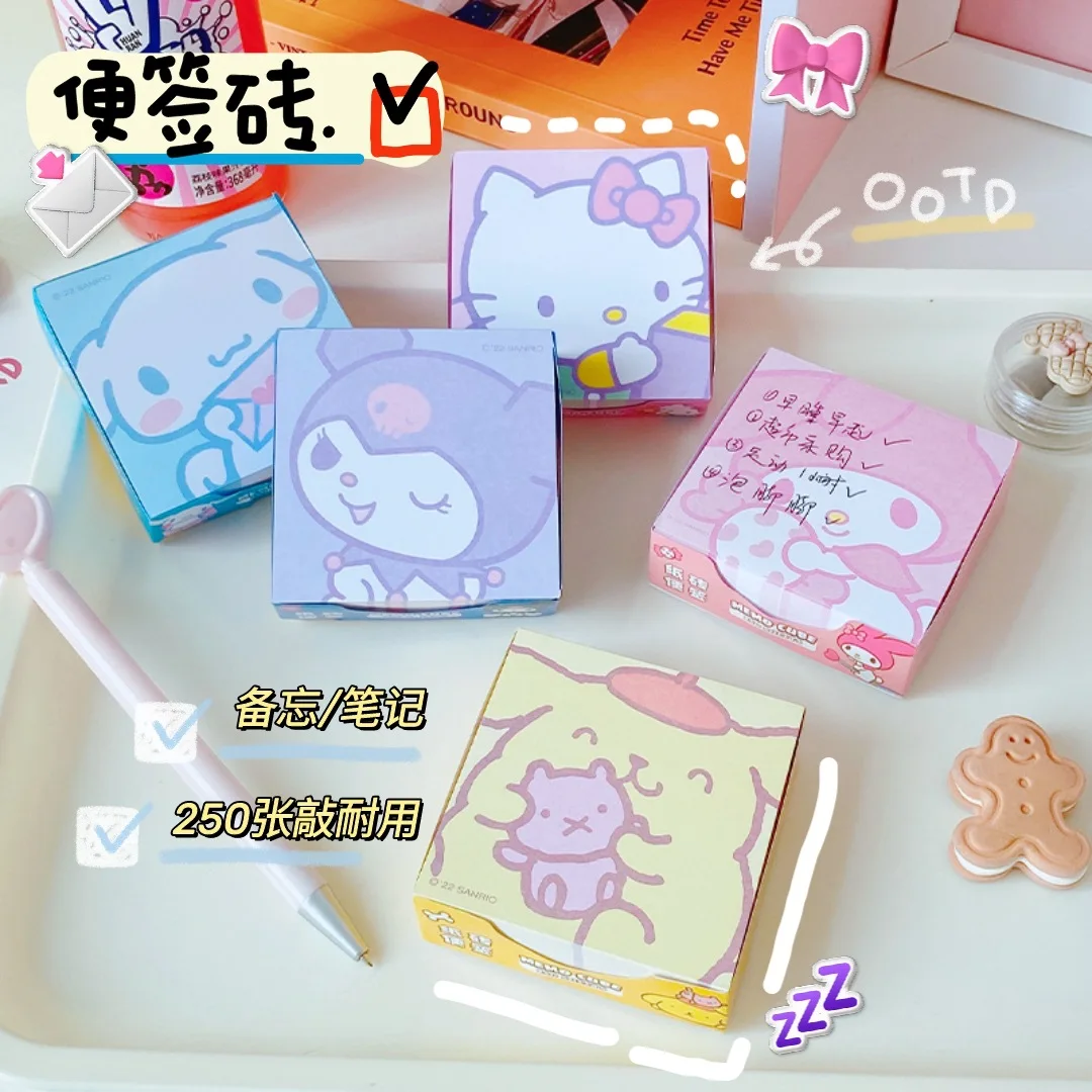 

250 Sheets Sanrio Memo Pad Hello Kitty Kuromi Pachacco Self-stick Note Office Accessories Stationery School Supplies Wholesale